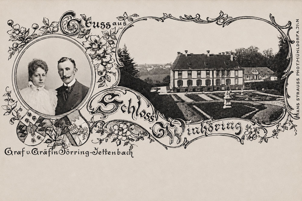 Schloss Frauenbühl (Schloss Winhöring) - Historische Grußkarte, 1902 gelaufen Schloss Frauenbühl (Schloss Winhöring) im Landkreis Altötting