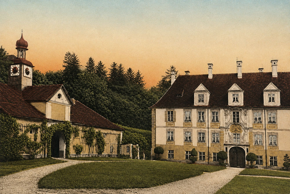 Schloss Frauenbühl (Schloss Winhöring) – Historische Ansichtskarte, 1937 gelaufen Schloss Frauenbühl (Schloss Winhöring) im Landkreis Altötting