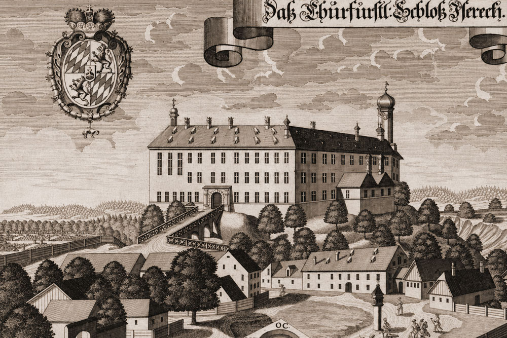 Schloss Isareck – Kupferstich von Michael Wening aus „Historico Topographica Descriptio“, 1723 Schloss Isareck im Landkreis Freising
