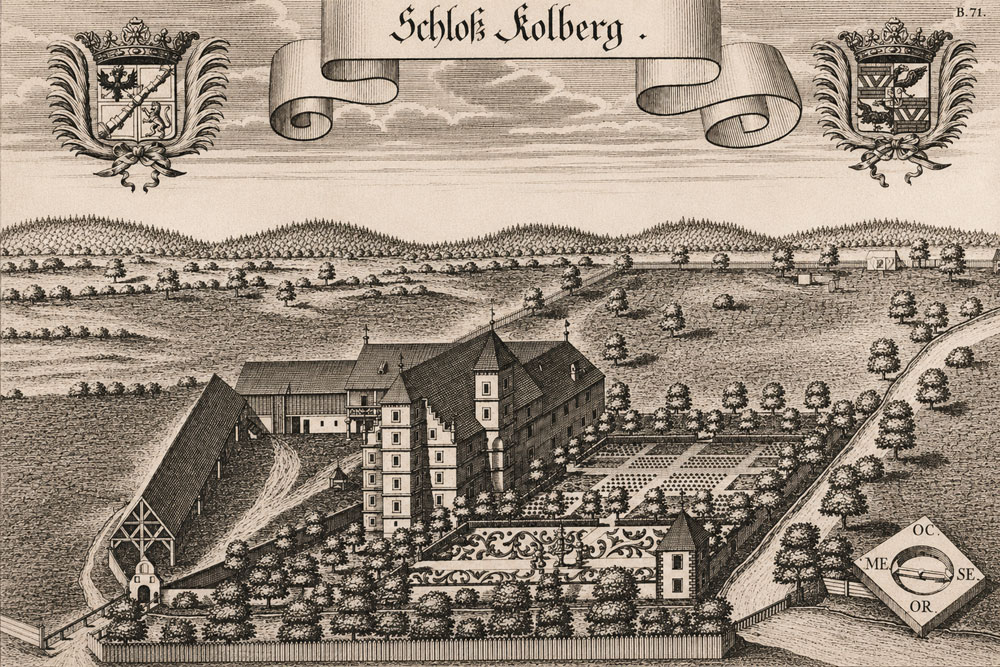 Schloss Kolberg (Josephsburg, Kolbergschlössl, Sitz Kolberg, Schloss Neukolberg, Kolberschlösschen, Josefsburg) – Kupferstich von Michael Wening, 1721 Schloss Kolberg (Josephsburg, Kolbergschlössl, Sitz Kolberg, Schloss Neukolberg, Kolberschlösschen, Josefsburg) im Landkreis Altötting