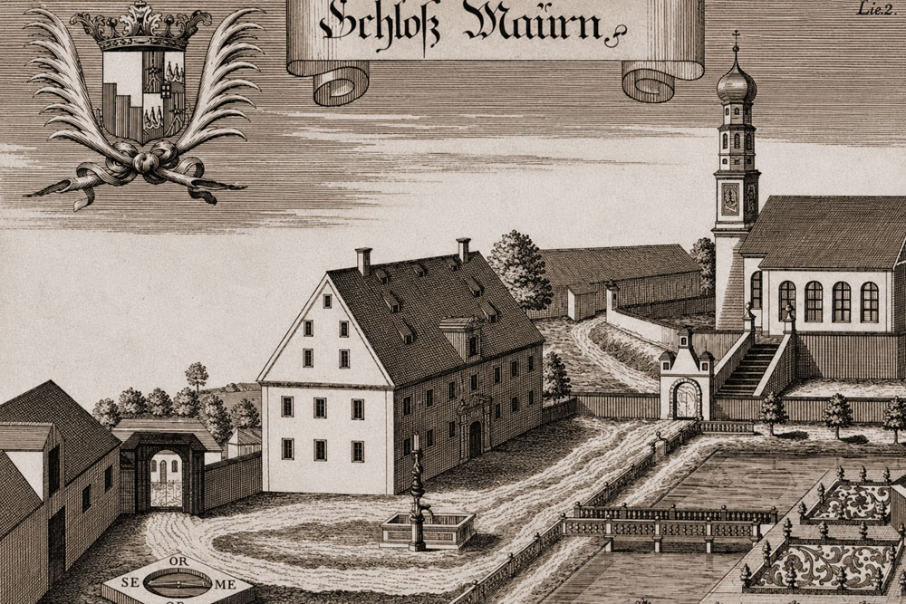 Schloss Mauern – Kupferstich von Michael Wening aus „Topographia Bavariae“, 1723 Schloss Mauern im Landkreis Freising