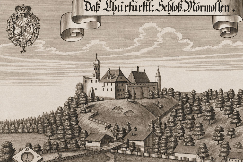 Schloss Mörmoosen – Kupferstich von Michael Wening, 1721 Schloss Mörmoosen im Landkreis Altötting