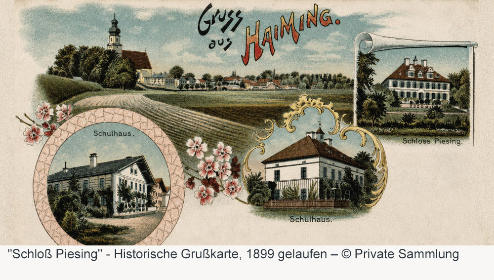 Schloss Piesing - Historische Grußkarte, 1899 gelaufen Schloss Piesing im Landkreis Altötting