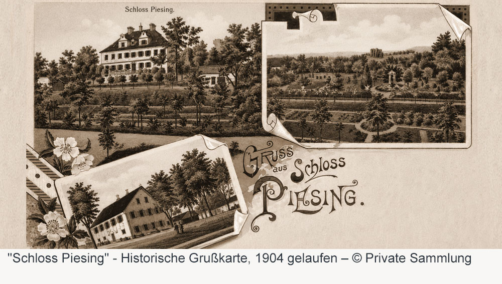 Schloss Piesing - Historische Grußkarte, 1904 gelaufen Schloss Piesing im Landkreis Altötting