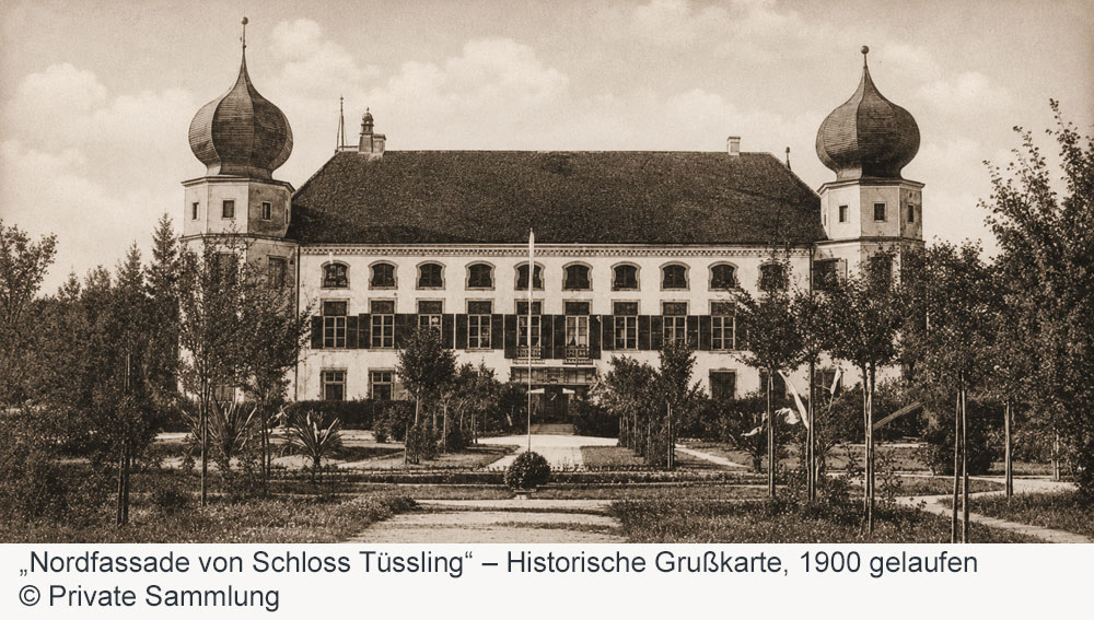 Schloss Tüssling – Historische Grußkarte, 1900 gelaufen Schloss Tüssling im Landkreis Altötting
