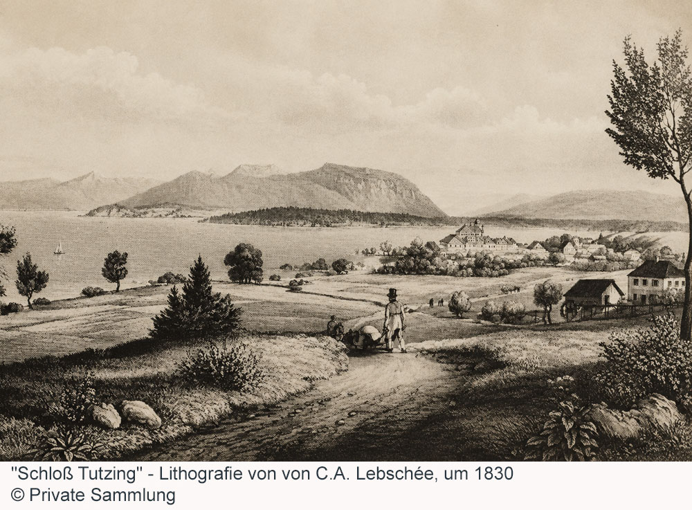 Schloss Tutzing - Lithografie von von C.A. Lebschée, um 1830 Schloss Tutzing im Landkreis Starnberg