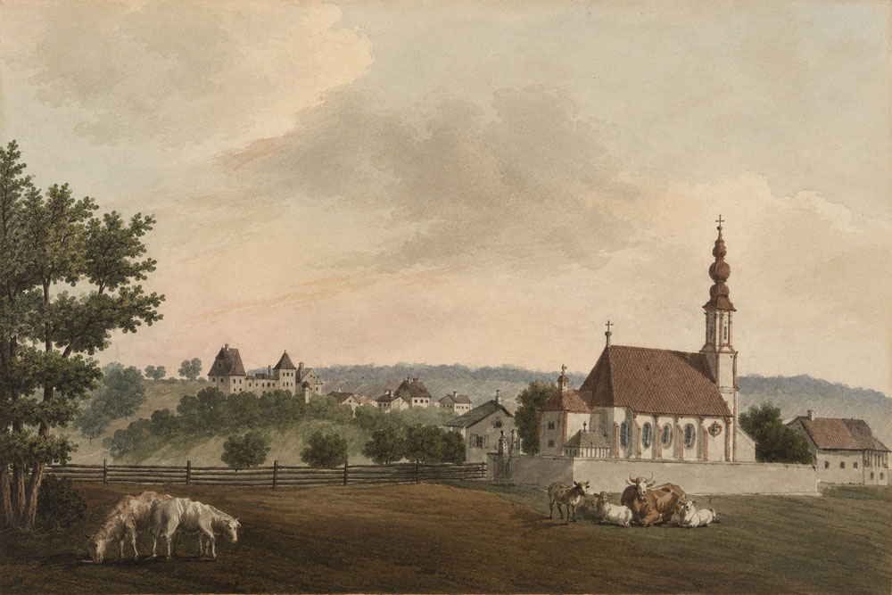 Schloss Wald an der Alz - Gemälde, um 1850 Schloss Wald an der Alz im Landkreis Altötting
