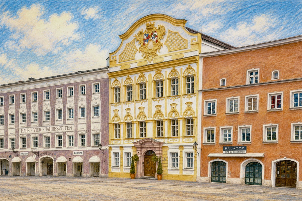 Taufkirchen-Palais (Burghausen) (Tauffkirchen-Palais) - Pastellzeichnung Taufkirchen-Palais (Burghausen) (Tauffkirchen-Palais) im Landkreis Altötting