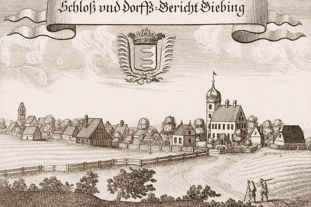 Schloss Giebing – Kupferstich von Michael Wening aus der „Historico topographica descriptio Bavariae“, 1701 Schloss Giebing im Landkreis Dachau