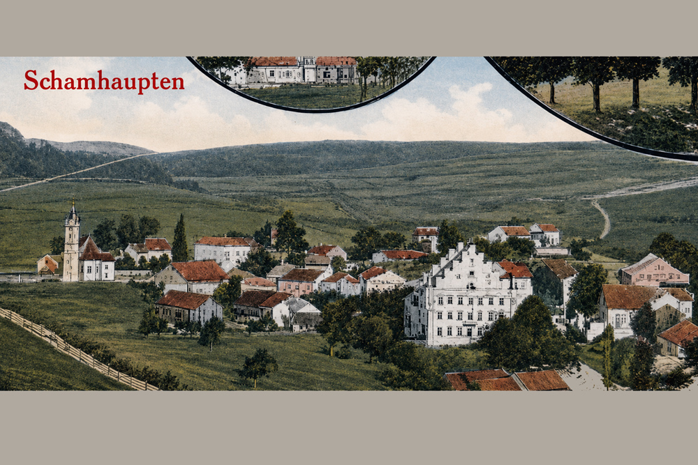 Schloss Schamhaupten – Historische Mehrbildkarte (Ausschnitt), 1917 gelaufen Schloss Schamhaupten im Landkreis Eichstätt