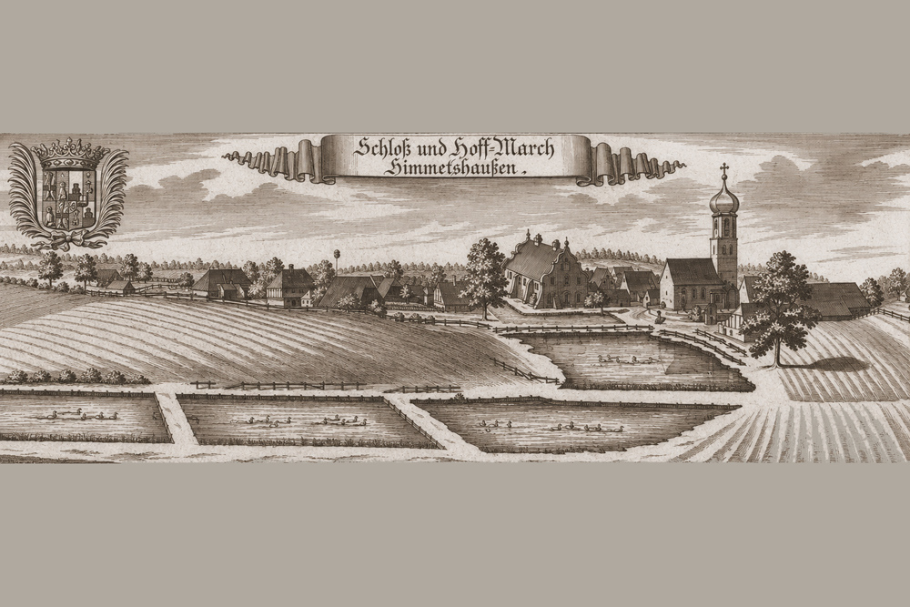 Schloss Sigmertshausen (Schloss Simmertshausen) – Kupferstich von Michael Wening aus der „Historico topographica descriptio Bavariae“, 1701 Schloss Sigmertshausen (Schloss Simmertshausen) im Landkreis Dachau