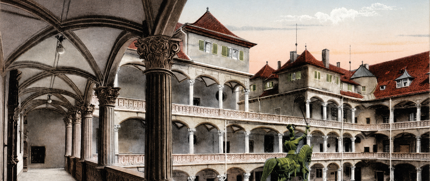 Altes Schloss Stuttgart - „Altes Schloss Stuttgart. Innenhof.“ – Historische Ansichtskarte, um 1905 Altes Schloss Stuttgart in Stuttgart