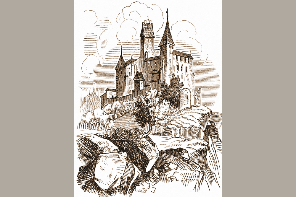 Burg Arnsberg (Altmühltal) (Schloss Arnsberg) - Holzstich, 1852 Burg Arnsberg (Altmühltal) (Schloss Arnsberg) im Landkreis Eichstätt