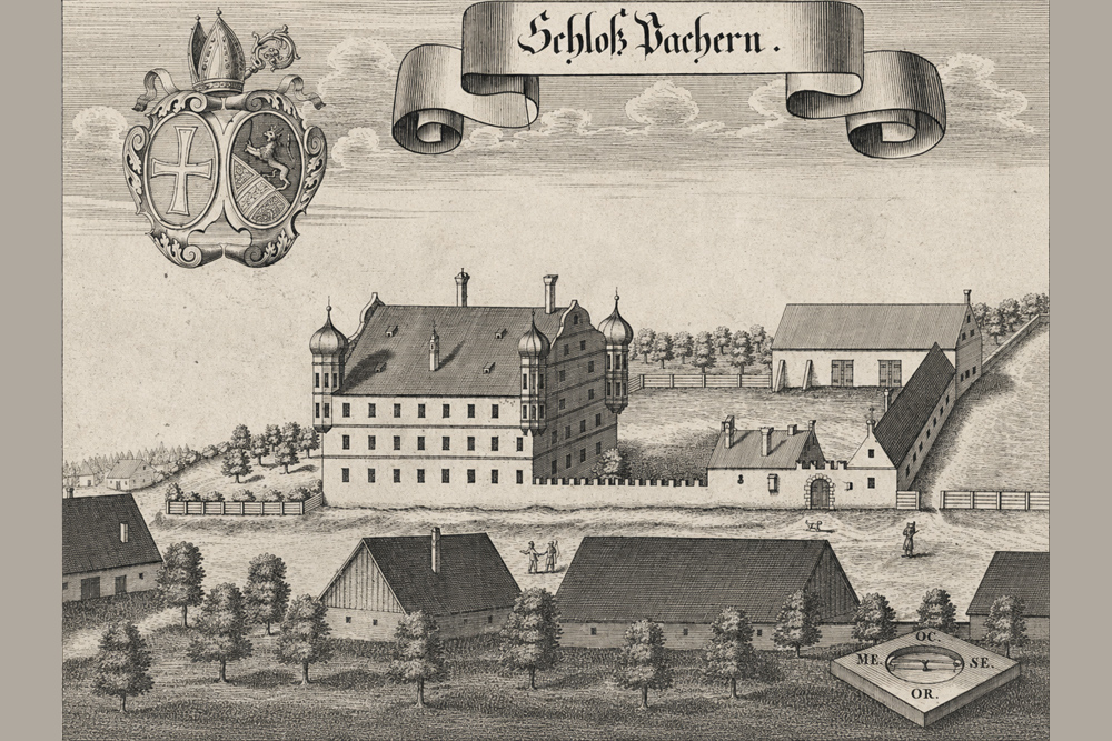 Schloss Bachern - Kupferstich von Michael Wening, 1701 Schloss Bachern im Landkreis Aichach-Friedberg