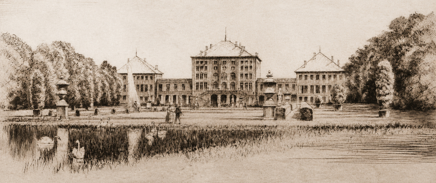 Schloss Nymphenburg in München in Bayern - "Schloss Nymphenburg" - Radierung von Peter Halm, 1915