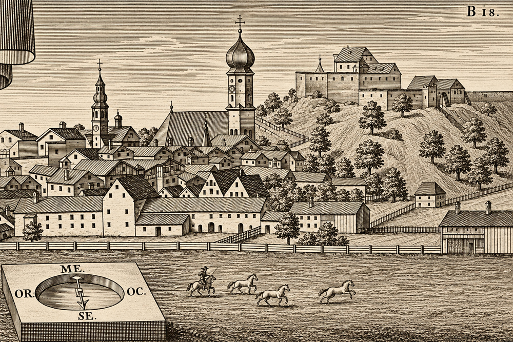 Burg Kraiburg - „Marckh Crayburg“ – (Detail mit Ausschnitt der Burg) – Kupferstich von Michael Wening, 1701 Burg Kraiburg im Landkreis Mühldorf am Inn