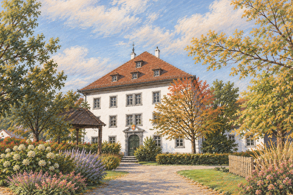 Jagdschloss Ruhpolding (Neues Schloss) - Pastellzeichnung Jagdschloss Ruhpolding (Neues Schloss) im Landkreis Traunstein