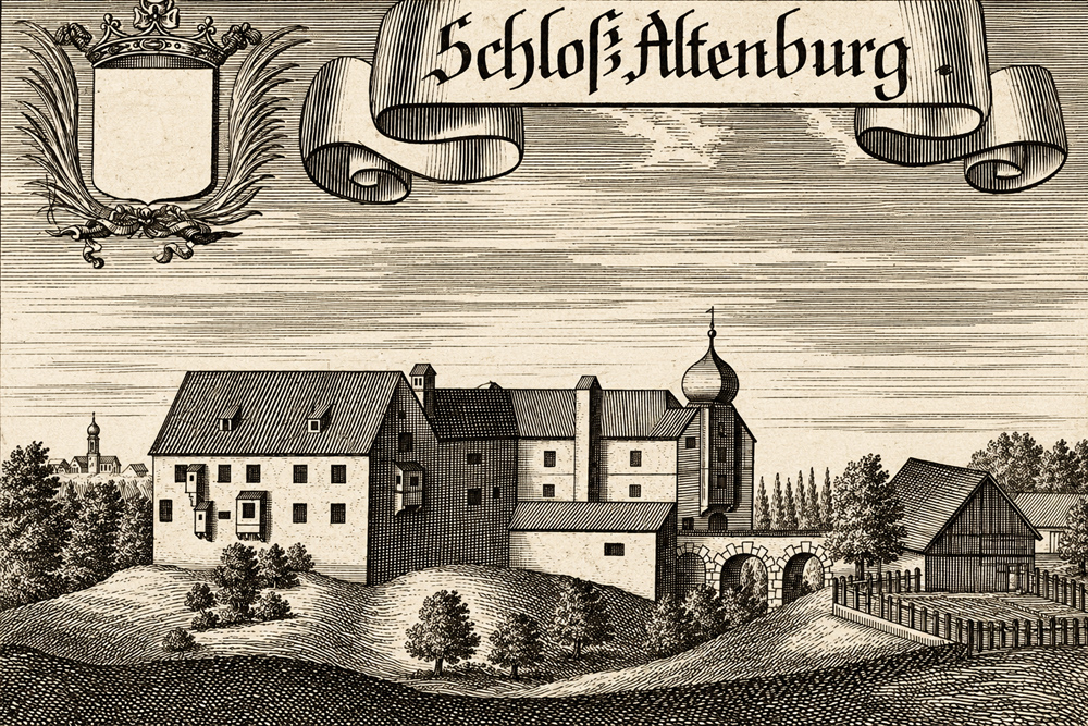 Schloss Altenburg (Bayern) - „Schloß Altenburg“ – Kupferstich von Michael Wening aus „Historico topographica descriptio Bavariae“ um 1720 Schloss Altenburg (Bayern) im Landkreis Rosenheim