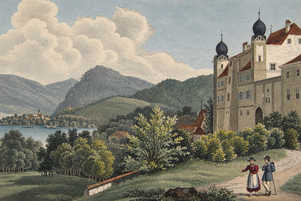 Schloss-Brannenburg-Farblithographie-Joh-Bapt-Dilger-1838-KI-web
