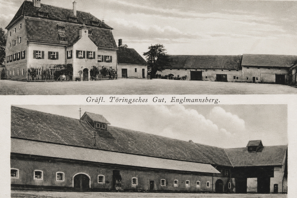 Schloss Englmannsberg (Gräflich Toerring’sches Gut) - Historische Echtfotokarte, 1936 gelaufen Schloss Englmannsberg (Gräflich Toerring’sches Gut) im Landkreis Pfaffenhofen an der Ilm