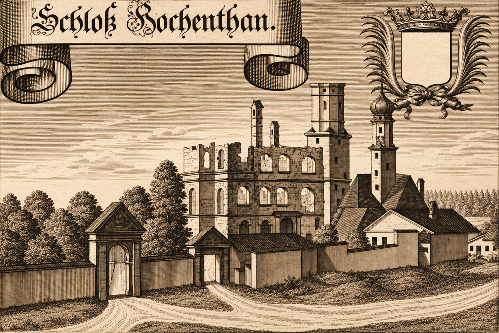 Schloss Hohenthann (Obertaufkirchen) (Hohenthan, Niederhohenthan) - „Schloß Hochenthan als Ruine“ – Kupferstich von Michael Wening, um 1720 Schloss Hohenthann (Obertaufkirchen) (Hohenthan, Niederhohenthan) im Landkreis Mühldorf am Inn