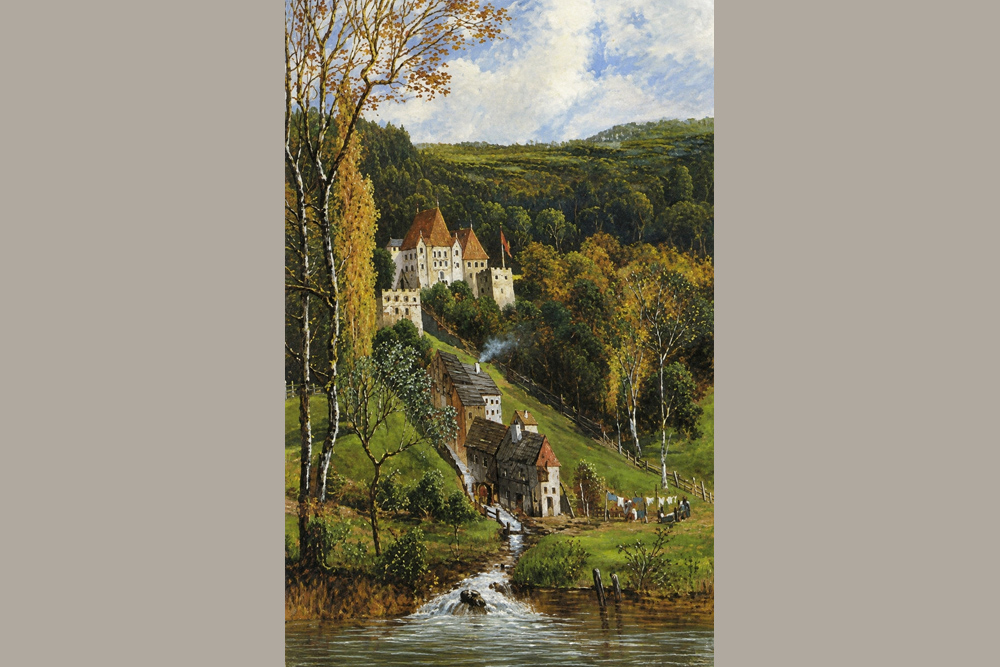 Schloss Pöring - „Schloss Pöring“ – Ölgemälde von Theodor von Hörmann, 1875 Schloss Pöring im Landkreis Landsberg am Lech