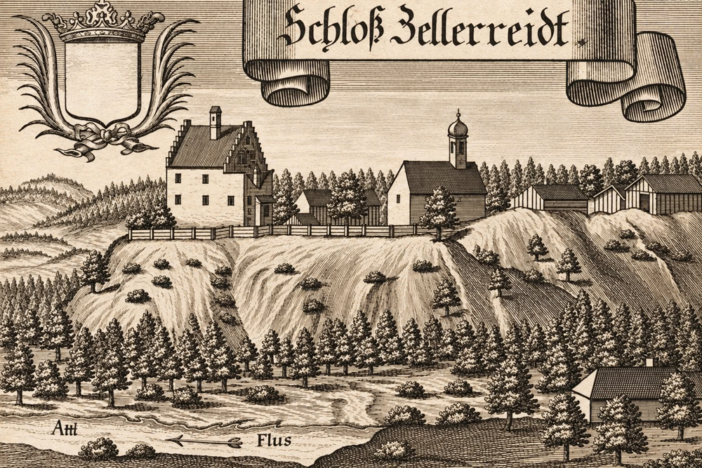 Schloss Zellerreit - „Schloß Zellerreidt“ – Kupferstich von Michael Wening, 1701 Schloss Zellerreit im Landkreis Rosenheim