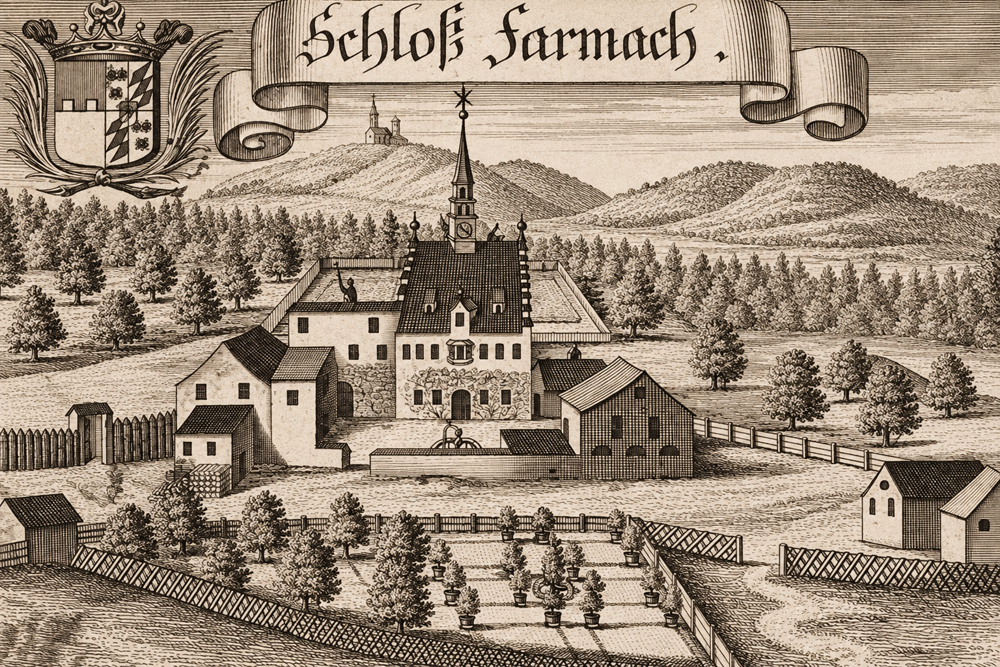 Schloss Farnach (Riedering) - "Schloß Farmach" - Kupferstich von Michael Wening, 1701 Schloss Farnach (Riedering) im Landkreis Rosenheim